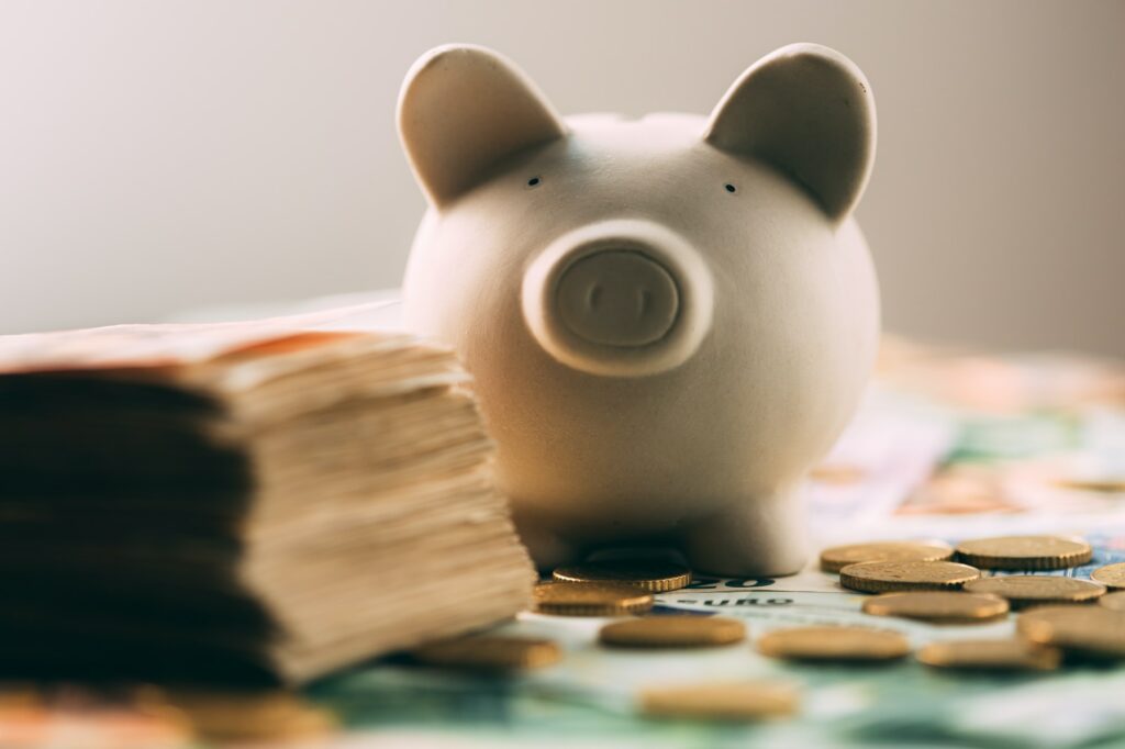 Piggy moneybox with euro cash